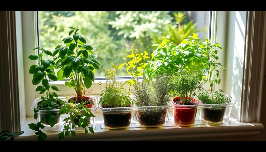 Herb garden on windowsill